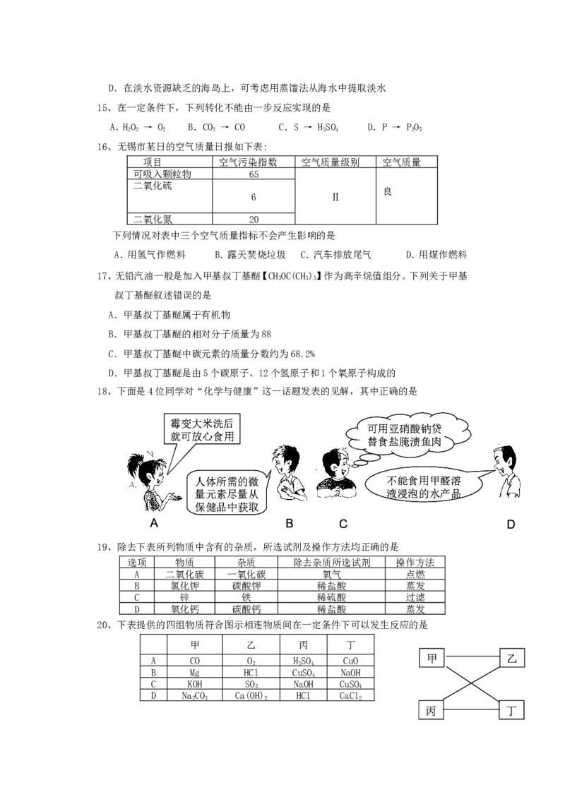2011年江苏省无锡市中考化学试题及答案_中考真题_5.化学中考真题2015-2024年_地区卷_江苏省_无锡中考化学2008-2021年