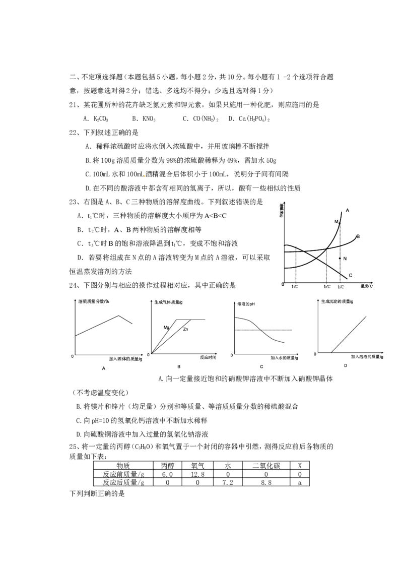 2011年江苏省无锡市中考化学试题及答案_中考真题_5.化学中考真题2015-2024年_地区卷_江苏省_无锡中考化学2008-2021年