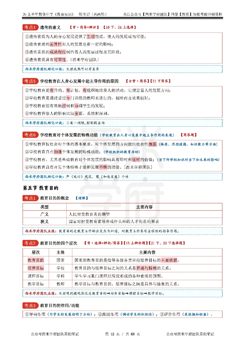 西米学府26上中学-教育知识与能力（中学科二）一轮笔记_教资_26上西米学府一轮重点笔记（中学科一）
