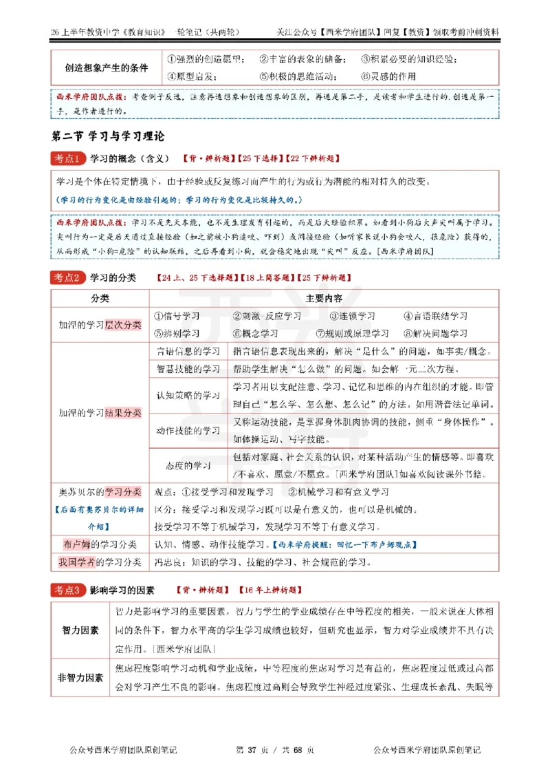西米学府26上中学-教育知识与能力（中学科二）一轮笔记_教资_26上西米学府一轮重点笔记（中学科一）