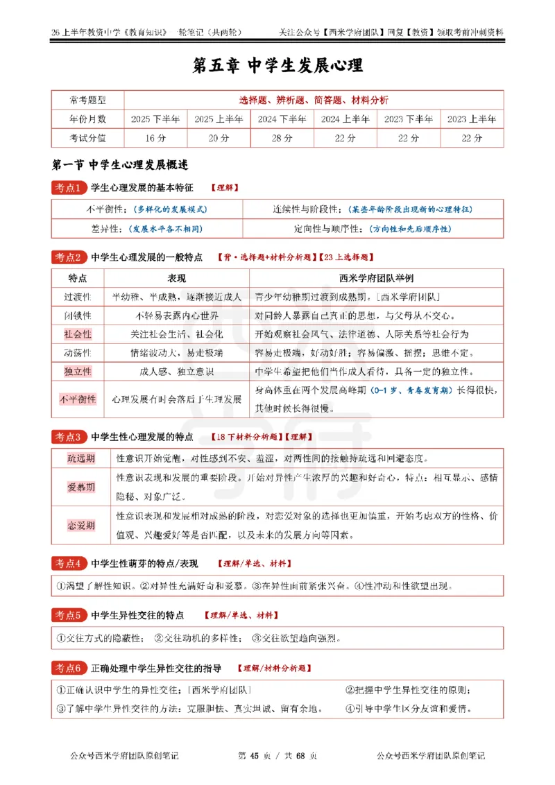 西米学府26上中学-教育知识与能力（中学科二）一轮笔记_教资_26上西米学府一轮重点笔记（中学科一）