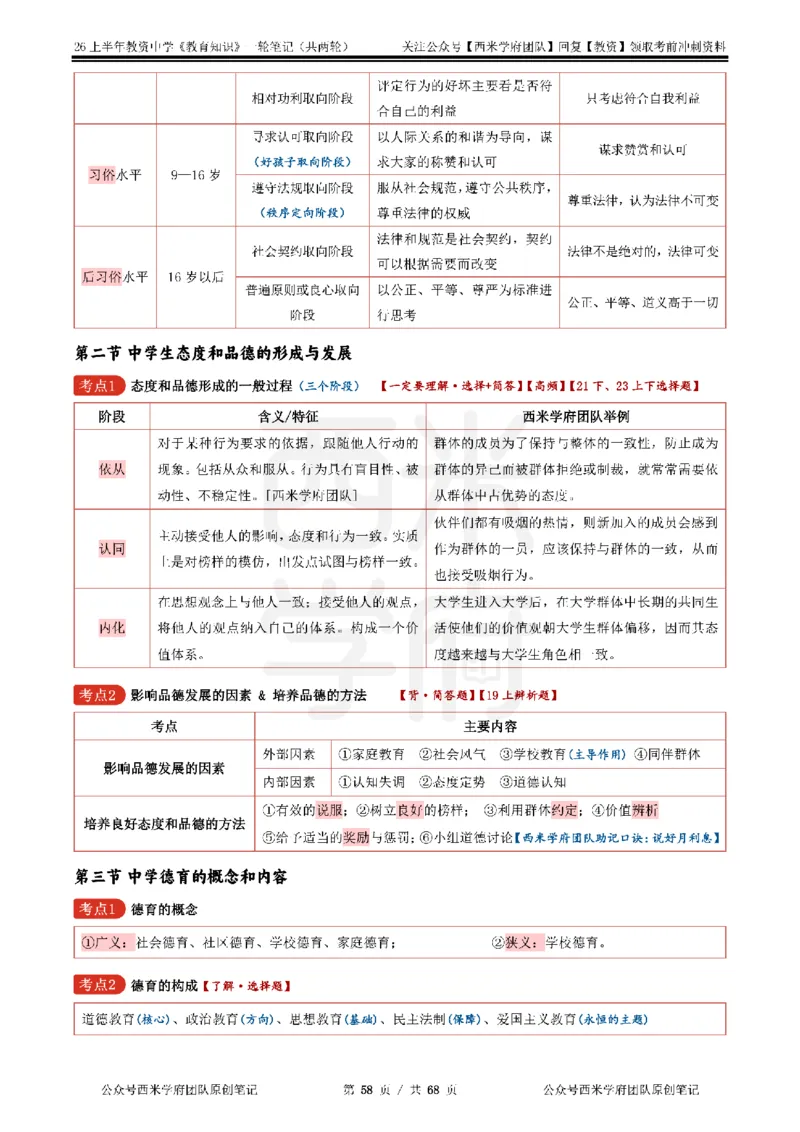 西米学府26上中学-教育知识与能力（中学科二）一轮笔记_教资_26上西米学府一轮重点笔记（中学科一）