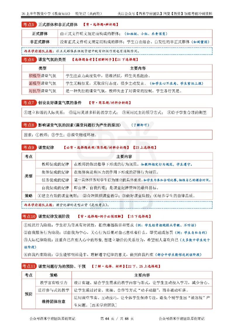 西米学府26上中学-教育知识与能力（中学科二）一轮笔记_教资_26上西米学府一轮重点笔记（中学科一）