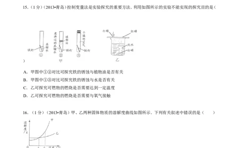 2013年山东省青岛市中考化学试题及答案_中考真题_5.化学中考真题2015-2024年_地区卷_山东省_青岛化学