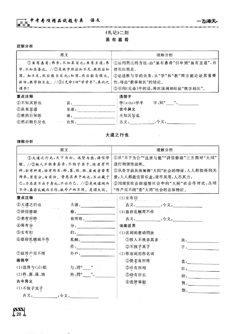 一飞冲天-中考专项精品试题分类-语文古诗文阅读+默写精讲精练_《一飞冲天-中考专项》2026版_一飞冲天-中考专项（2026版）