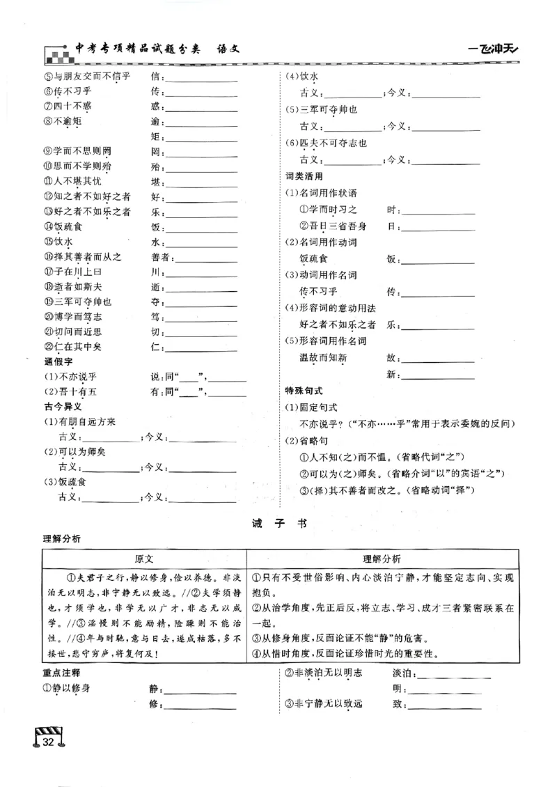 一飞冲天-中考专项精品试题分类-语文古诗文阅读+默写精讲精练_《一飞冲天-中考专项》2026版_一飞冲天-中考专项（2026版）
