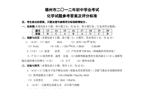 2012年德州市中考化学试卷及答案_中考真题_5.化学中考真题2015-2024年_地区卷_德州化学09-20
