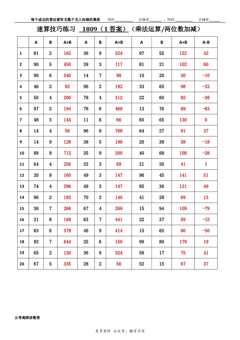 新速算1803-1812（答案版）_2026考公资料_超格合集_数资高照合集_速算高照抖音速算直播课_速算每日打卡题