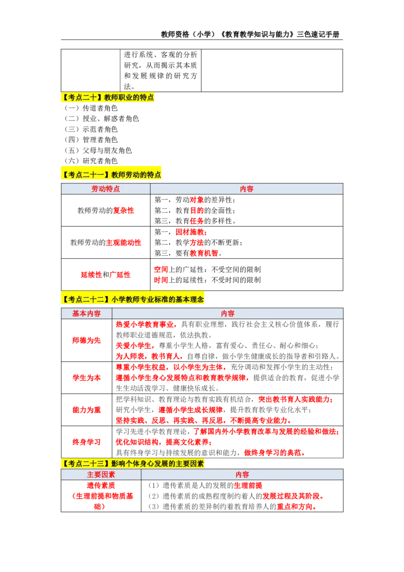 教师资格证《小学教育知识与能力》三色速记手册_教资_32教师资格证三色笔记
