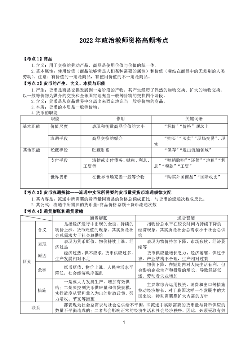 初高中政治高频考点_教资_2026上半年中学教资笔试（更新中）_03教资笔试高频考点清单（科一+科二+科三）_教资笔试科三高频考点