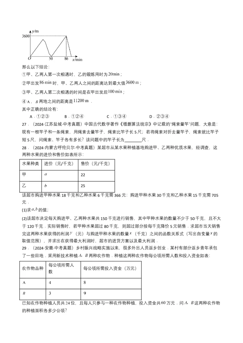 专题05一次方程（组）（原卷版）_2数学总复习_2025中考复习资料_备战2025年中考数学真题题源解密（全国通用）