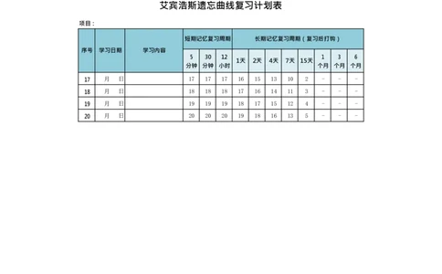 艾宾浩斯遗忘曲线复习计划表--20天_法硕法学真题（2010-2025）_2.赠品_其他_艾宾浩斯记忆表