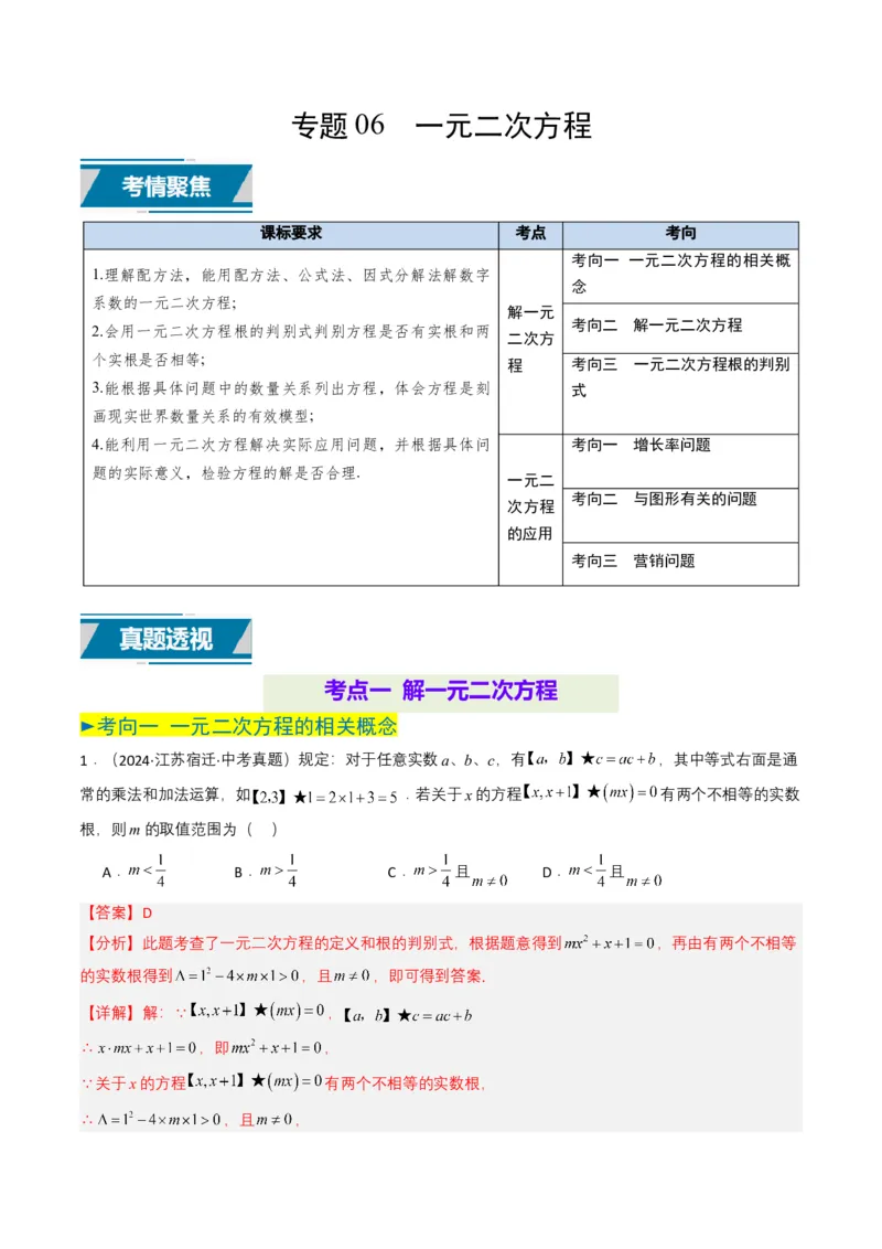 专题06一元二次方程（解析版）_2数学总复习_2025中考复习资料_备战2025年中考数学真题题源解密（全国通用）