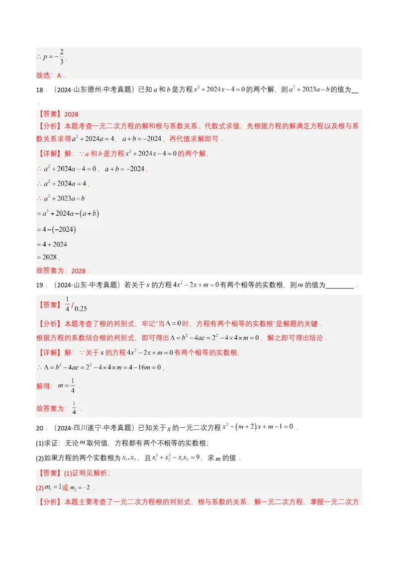 专题06一元二次方程（解析版）_2数学总复习_2025中考复习资料_备战2025年中考数学真题题源解密（全国通用）