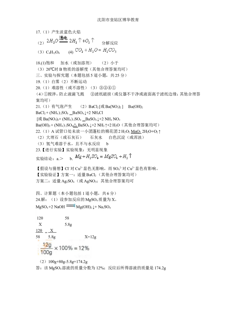 2013年辽宁省沈阳市中考化学试题及答案_中考真题_5.化学中考真题2015-2024年_地区卷_辽宁化学_辽宁化学_沈阳化学08-22