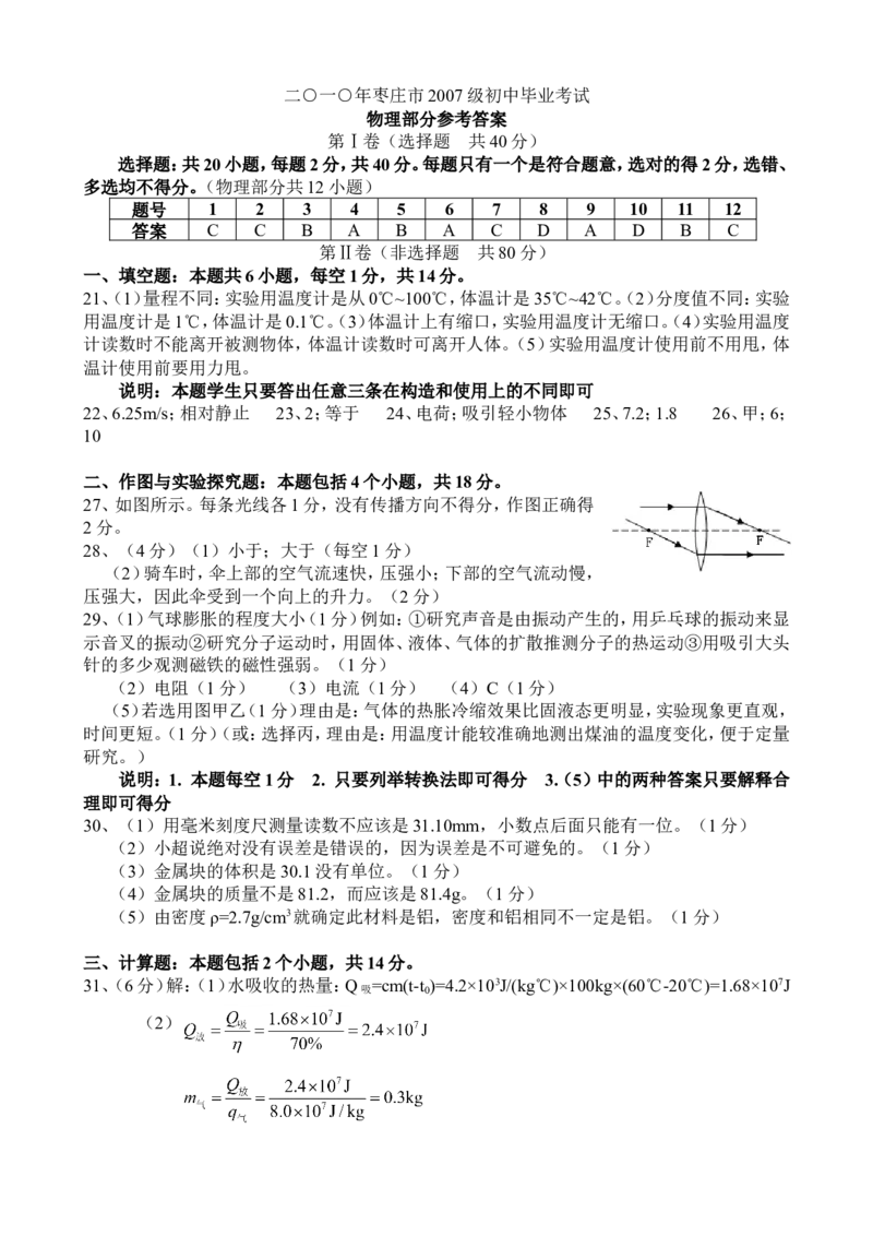 2010年枣庄市中考物理试题含答案_中考真题_4.物理中考真题2015-2024年_地区卷_山东省_山东枣庄物理10-21