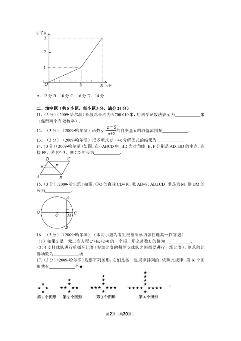 2009年哈尔滨市中考数学试题及答案_中考真题_2.数学中考真题2015-2024年_地区卷_黑龙江_哈尔滨中考数学08-21