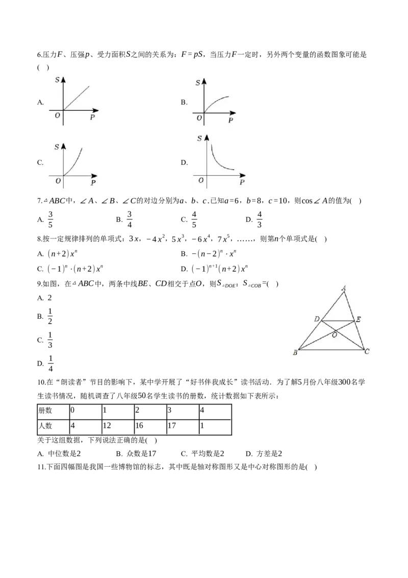 数学（云南卷）（考试版A4）_2数学总复习_赠送：2024中考模拟题数学_二模_数学（云南卷）-：2024年中考第二次模拟考试