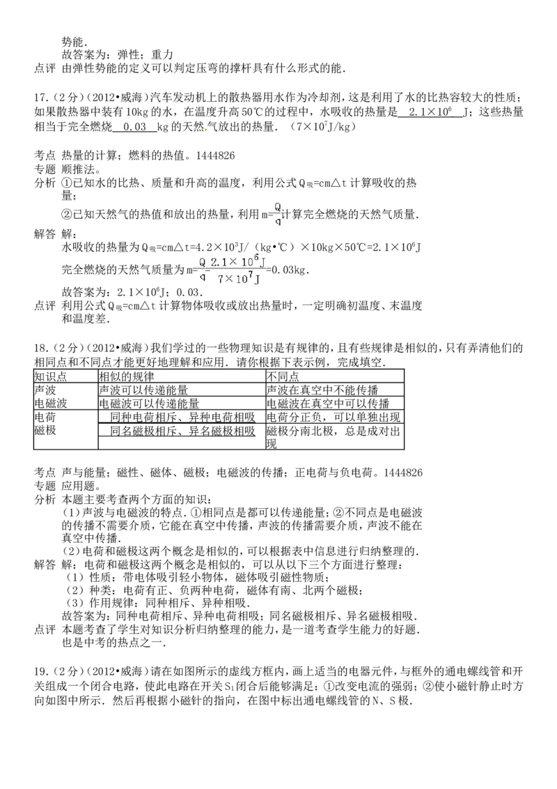 2012年威海市中考物理试题及答案解析_中考真题_4.物理中考真题2015-2024年_地区卷_山东省_山东威海物理10-20