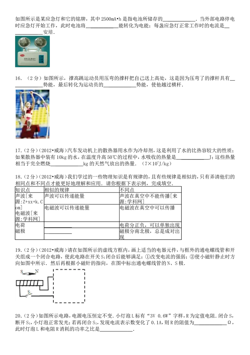 2012年威海市中考物理试题及答案解析_中考真题_4.物理中考真题2015-2024年_地区卷_山东省_山东威海物理10-20