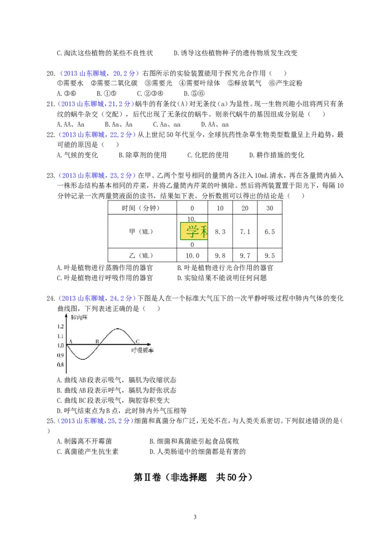 2013年聊城市中考生物试卷_中考真题_8.生物中考真题2015-2024年_地区卷_山东省_山东聊城生物10-22