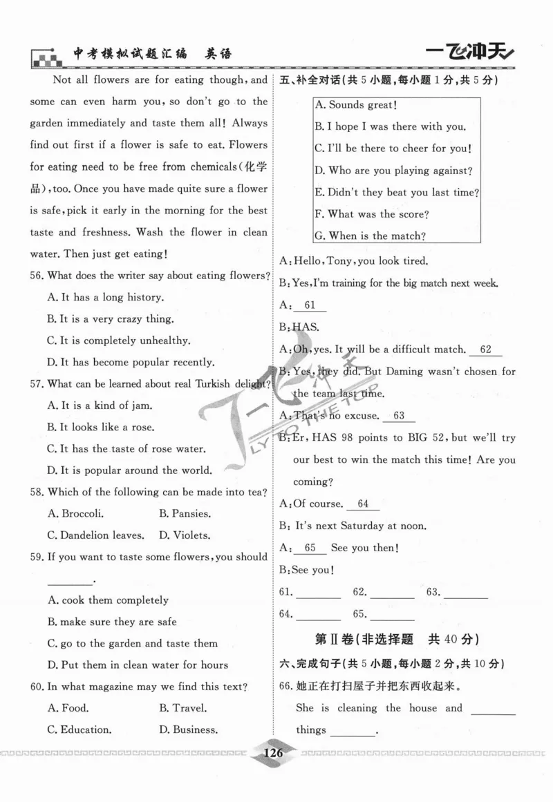 一飞冲天-中考模拟试题汇编-英语_《一飞冲天-中考专项》2026版_一飞冲天-中考模拟试题汇编（2024版）