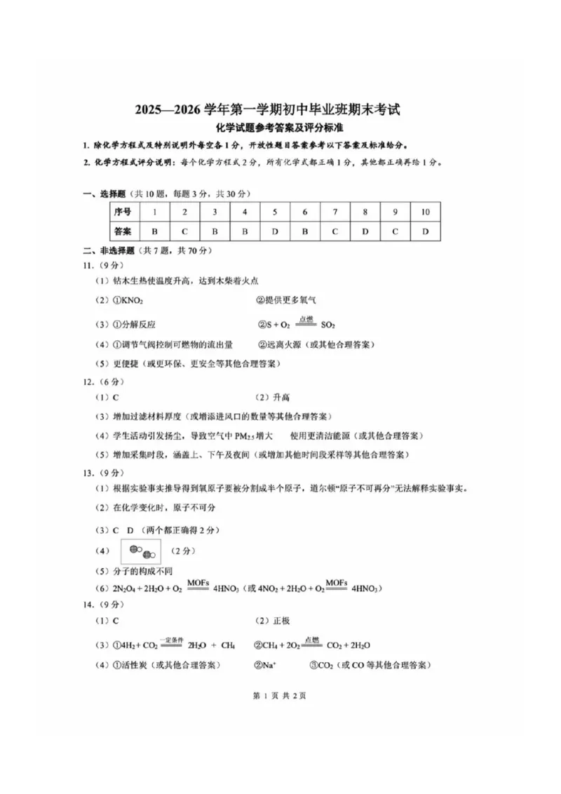 2025~2026学年化学质检卷_2025~2026学年初三质检卷合集