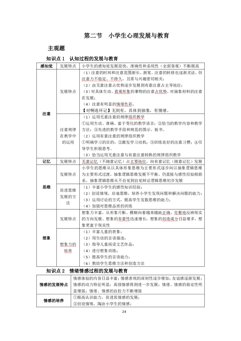 小学教育教学知识与能力考前必备知识清单&middot;小学_教资_教资笔试高频考点清单（科一+科二）