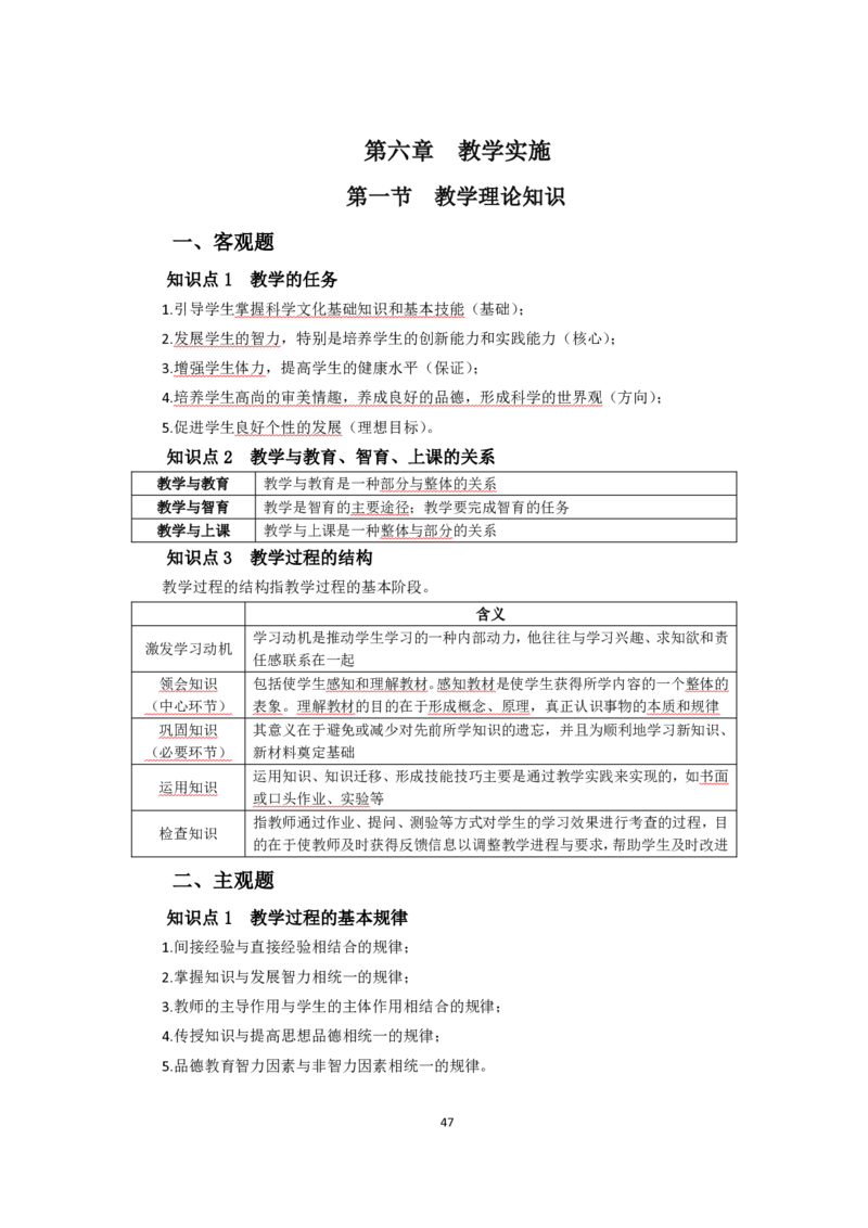 小学教育教学知识与能力考前必备知识清单&middot;小学_教资_教资笔试高频考点清单（科一+科二）