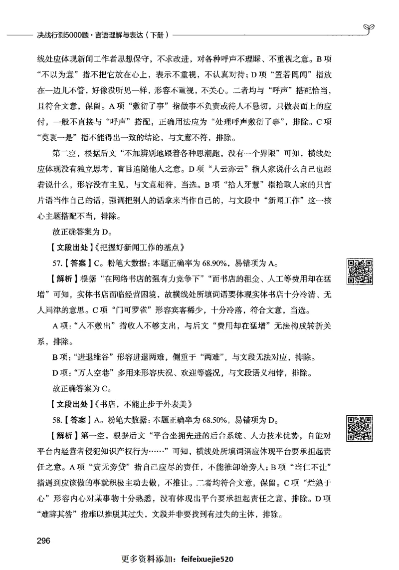 04言语表达（答案）2023年5月版_26吉林考备考资料包_11省考刷题包_04决战行测5000题_行测5000题2023年5月版次