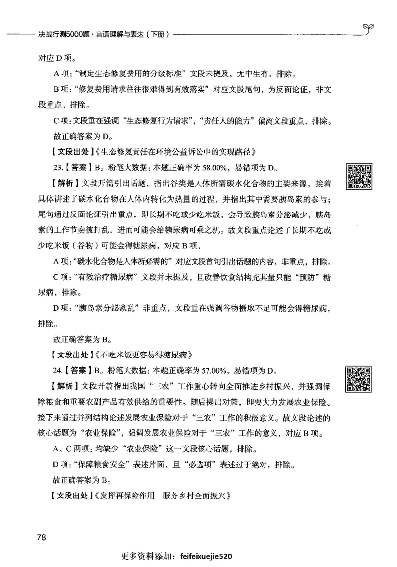04言语表达（答案）2023年5月版_26吉林考备考资料包_11省考刷题包_04决战行测5000题_行测5000题2023年5月版次