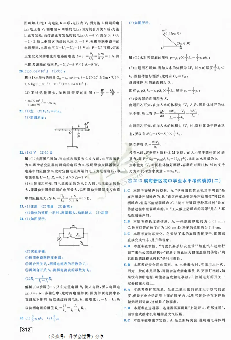 一飞冲天-中考模拟试题汇编-物理参考答案_《一飞冲天-中考专项》2026版_一飞冲天-中考模拟试题汇编（2024版）
