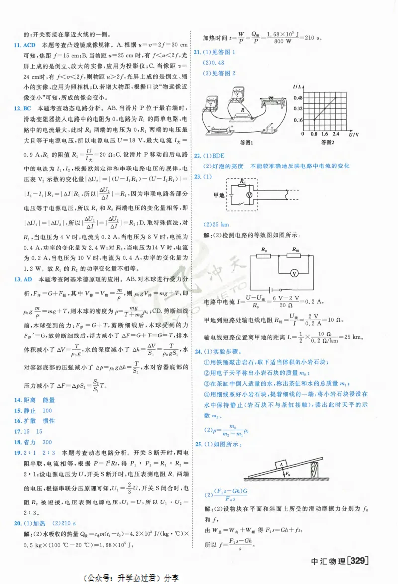 一飞冲天-中考模拟试题汇编-物理参考答案_《一飞冲天-中考专项》2026版_一飞冲天-中考模拟试题汇编（2024版）