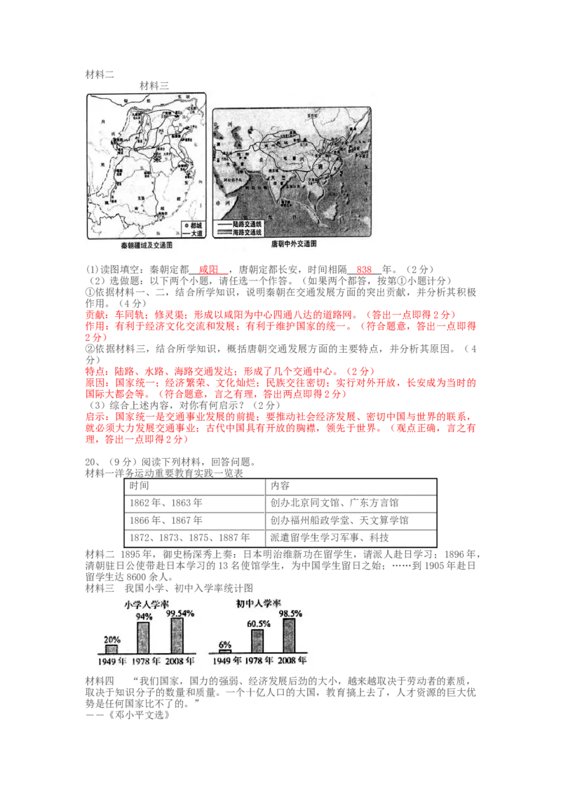 2010年陕西省中考历史试题及答案_中考真题_6.历史中考真题2015-2024年_地区卷_陕西历史08-22（陕西省统一试卷）