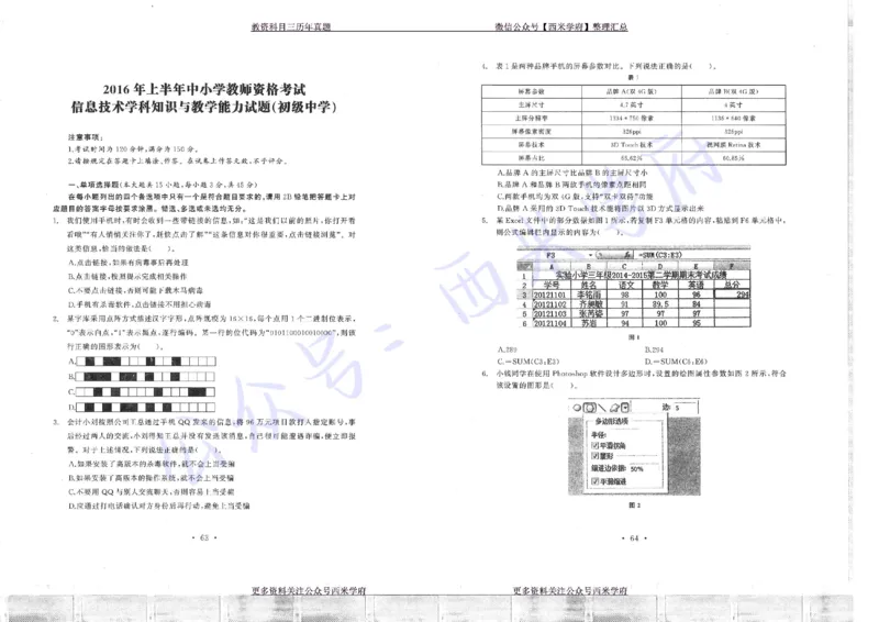 16年上-19年下-初中信息技术真题-题本_4-教培资料-26年最新资料-同步更新_初中高中教资_03科三专项（进去保存报考的学科即可）_初中_初中信息技术通关资料包_2.真题历年真题
