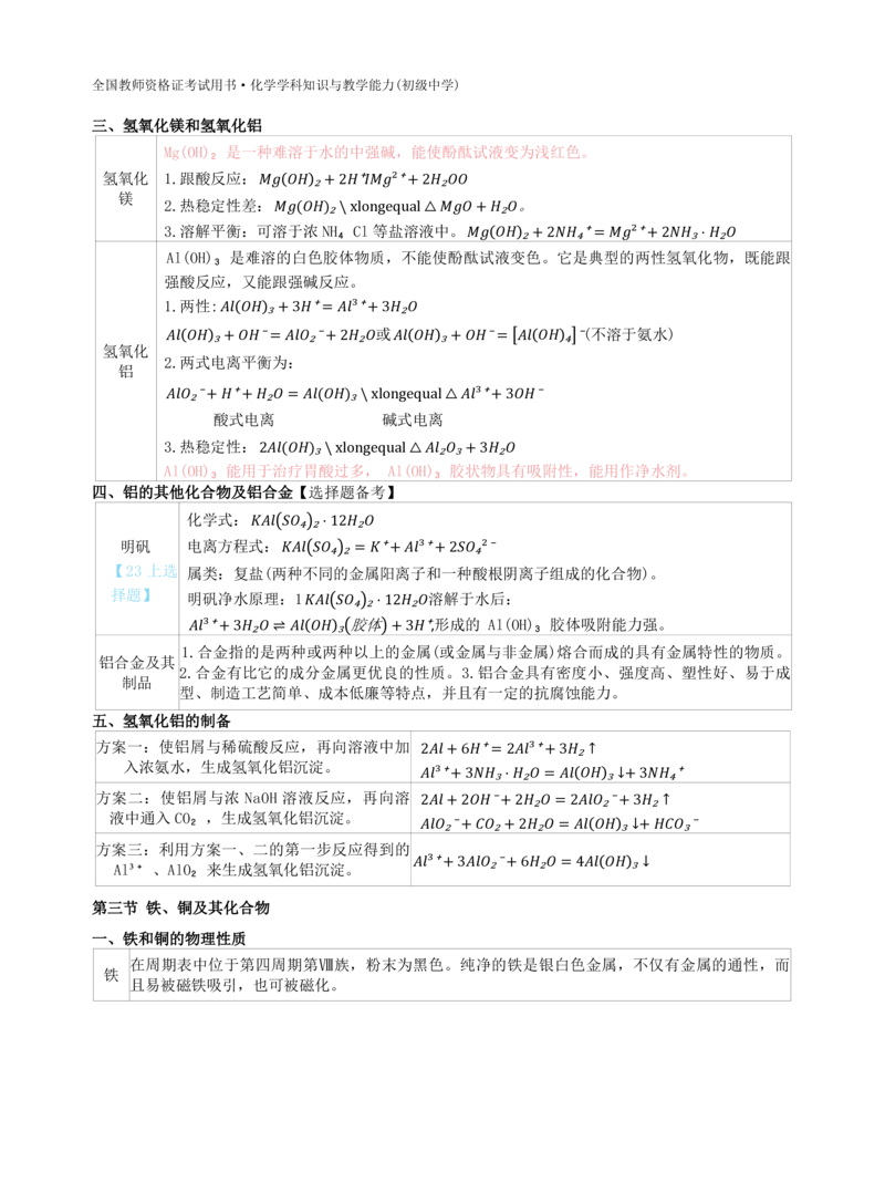 初中化学-学霸笔记111页_教资_初高中2026教资_26上资料（持续更新）_初中科三_初中科目三资料合集①_初中化学