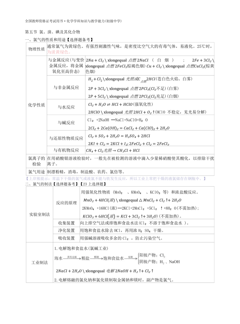 初中化学-学霸笔记111页_教资_初高中2026教资_26上资料（持续更新）_初中科三_初中科目三资料合集①_初中化学