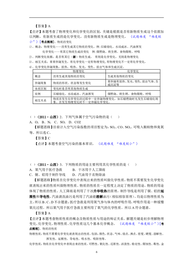 2011年山西省中考化学试题(word版含答案)_中考真题_5.化学中考真题2015-2024年_地区卷_山西中考化学2008---2021年（山西省统一试卷）