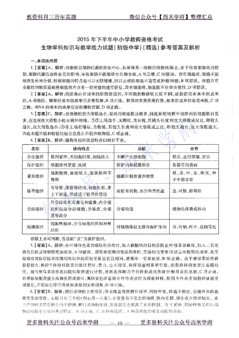 15年下-初中生物-真题及答案解析_4-教培资料-26年最新资料-同步更新_初中高中教资_03科三专项（进去保存报考的学科即可）_01科目三FB网课、三色速记手册、知识点导图等推荐