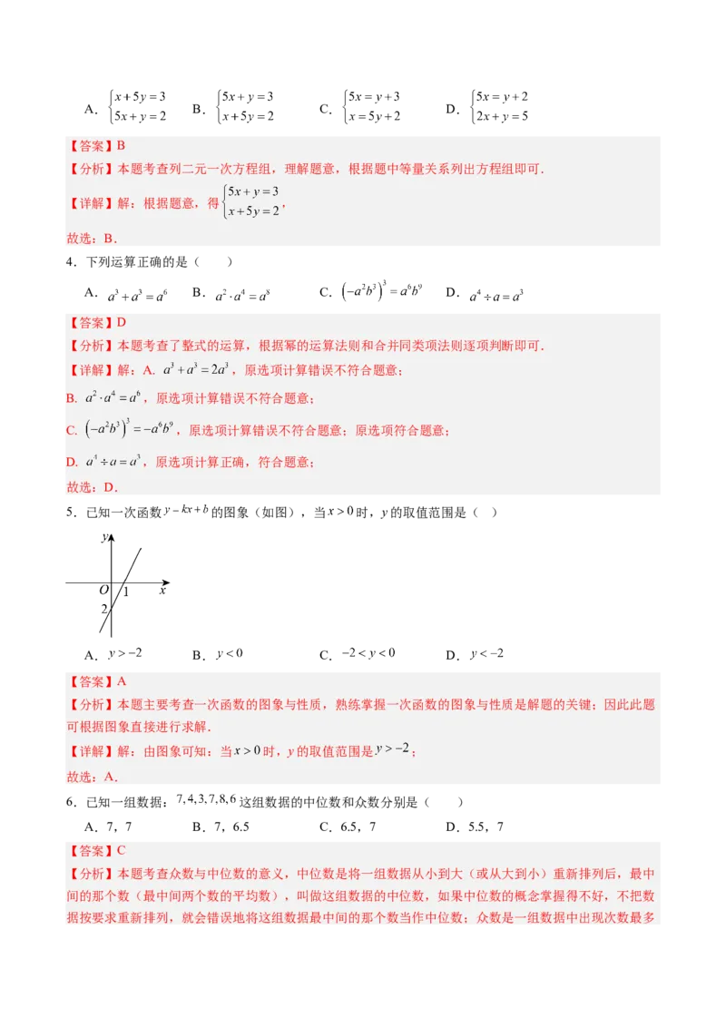 2024年中考押题预测卷（江苏无锡卷）-数学（全解全析）_2数学总复习_赠送：2024中考模拟题数学_押题预测