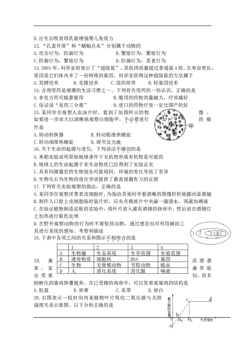 2013年菏泽市中考生物试题含答案_中考真题_8.生物中考真题2015-2024年_地区卷_山东省_菏泽生物10-22