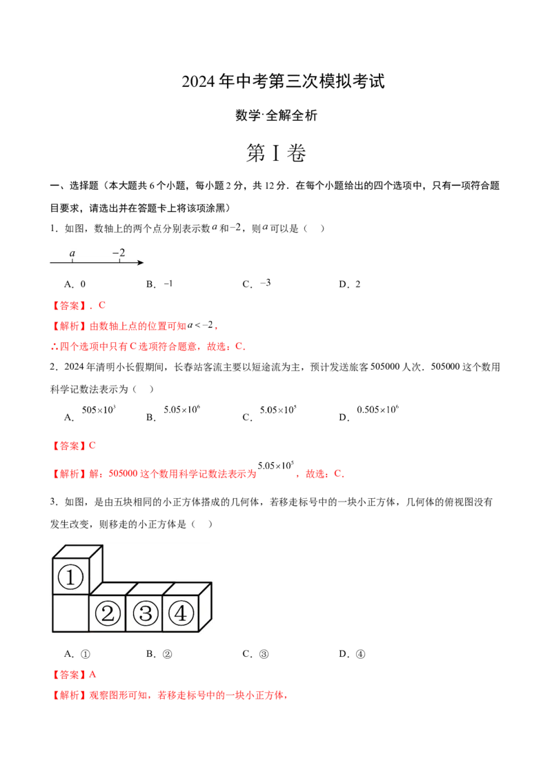 数学（全解全析）_2数学总复习_赠送：2024中考模拟题数学_三模（42套）_数学（吉林卷）