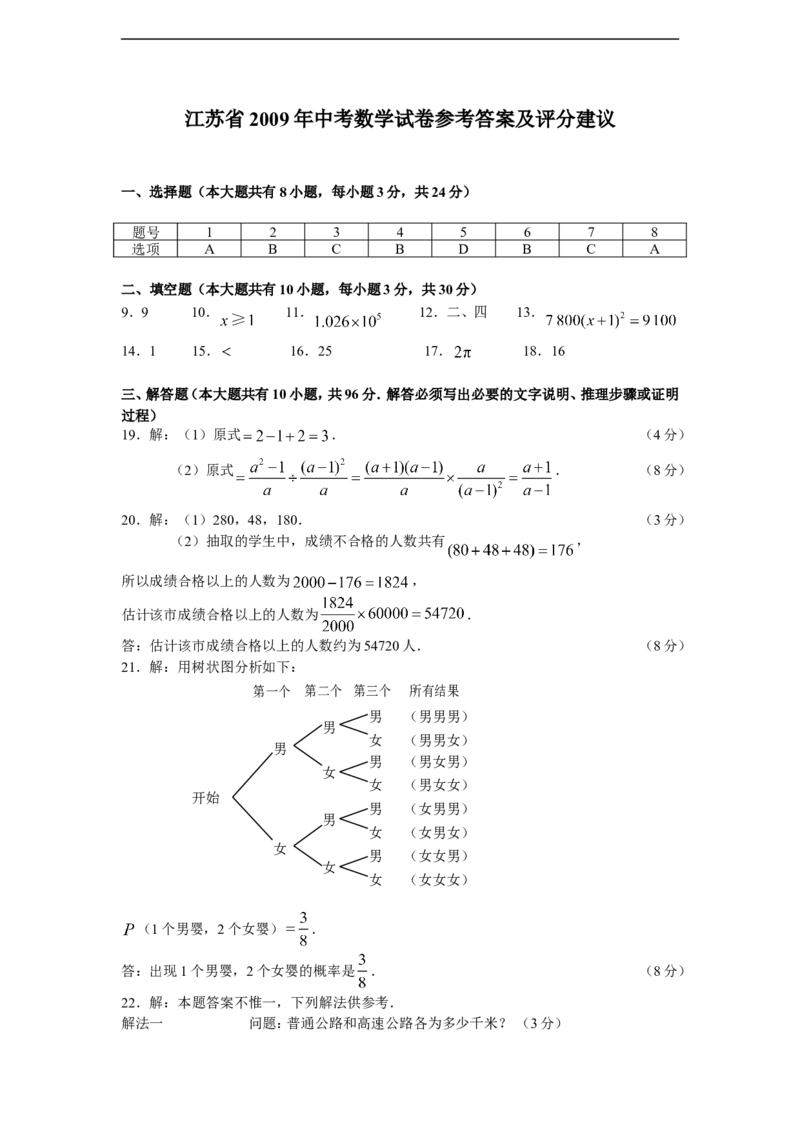 2009年江苏省镇江市中考数学试题及答案_中考真题_2.数学中考真题2015-2024年_地区卷_江苏省_镇江中考数学08-22