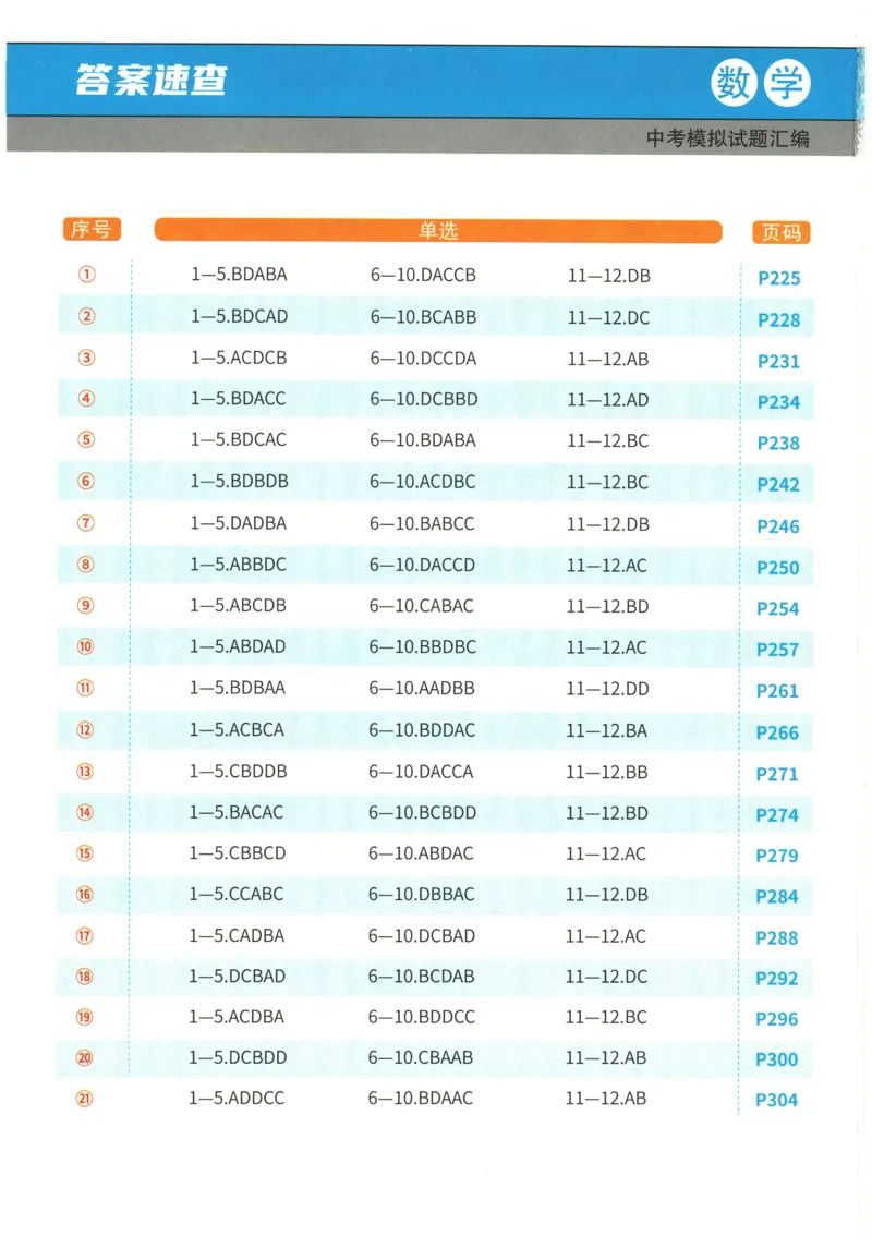 2026《一飞冲天中考模拟试题汇编》数学参考答案_《一飞冲天-中考专项》2026版_一飞冲天-中考模拟试题汇编（2026版）