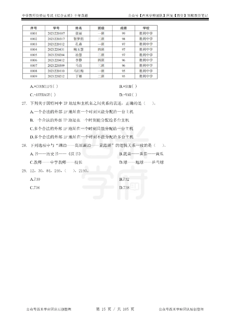 十年真题-中学科一-纯选择题版_教资_25下资料合集二_2025下（科一科二）十年真题汇编「最新完整版❗️」_中学：10年教资真题汇编_真题拆分-纯选择题版