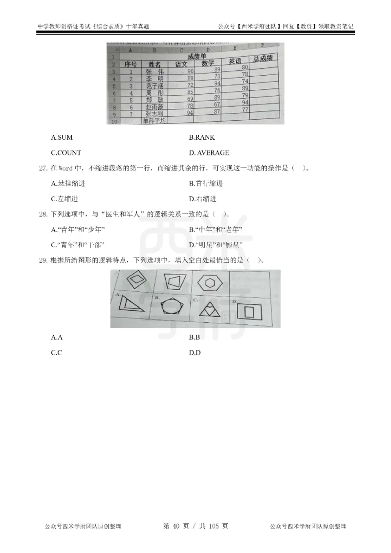 十年真题-中学科一-纯选择题版_教资_25下资料合集二_2025下（科一科二）十年真题汇编「最新完整版❗️」_中学：10年教资真题汇编_真题拆分-纯选择题版