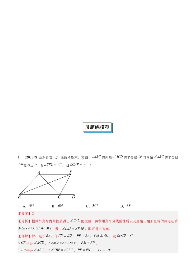 2025年中考数学几何模型综合训练（通用版）专题05三角形中的倒角模型之双角平分线（三角形）模型解读与提分精练（教师版）_2数学总复习_2025中考复习资料