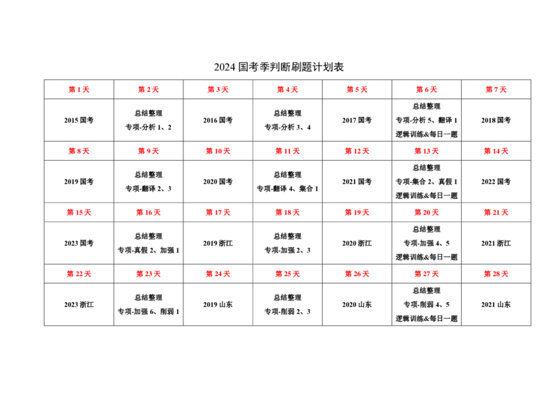 2024国考季-判断刷题计划表_26吉林考备考资料包_11省考刷题包_16判断刷题组_2024判断刷题组
