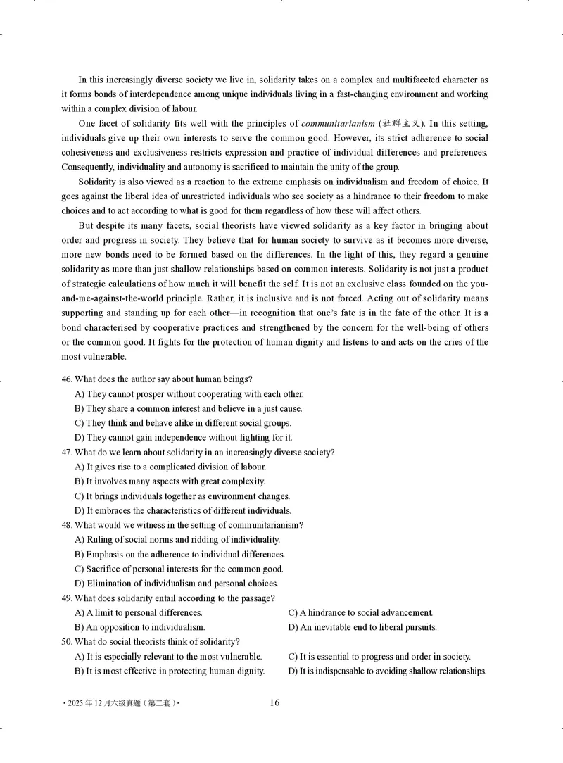 2025年12月六级真题-第二套_六级真题及答案（2015.6-2025.12）_32025年12月六级真题+解析+听力（最新）_12025年12月英语六级真题试卷（三套全）