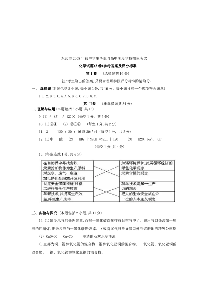 2008年山东省东营市化学中考试题及答案_中考真题_5.化学中考真题2015-2024年_地区卷_山东省_东营中考化学08-21
